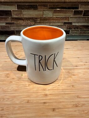 Magenta White Mug with Orange Interior and TRICK TREAT Lettering